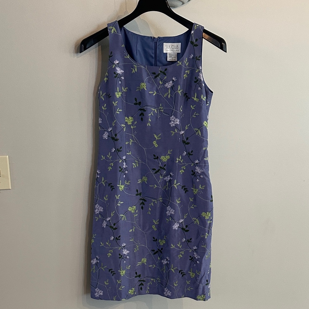Silk Club Floral Blue Sleeveless Dress